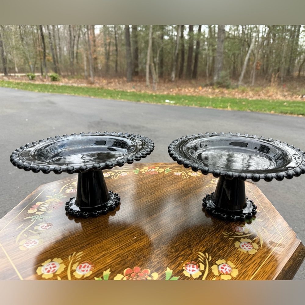 Pair of Candlewick Cake Stands With Beaded Edge by Imperial Glass Company